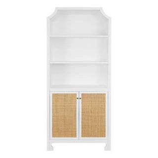 Matthew Izzo Home Claudia White Matte Lacquer Two Caned Door Etagere For Sale