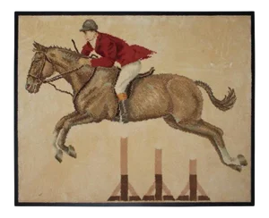 Horse & Rider Hand Hooked Rug Mounted & Framed