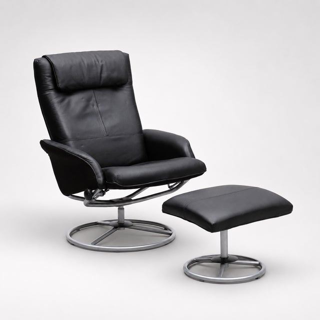 Animal Skin Set of Leather Swivel Armchair and Ottoman from Ikea, 2010s For Sale - Image 7 of 7