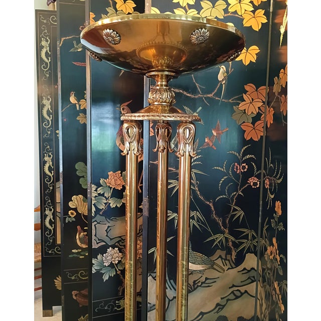 Hollywood Regency 1960s Ornate Hollywood Regency Neoclassical Greek Roman Columns Brass Torchiere Floor Lamp For Sale - Image 3 of 14