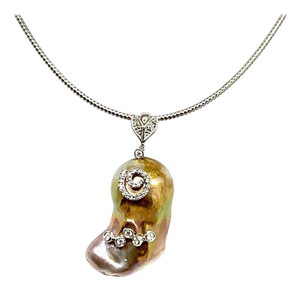 Diamond Freshwater Pearl Necklace Baroque 14k Gold Italy Certified