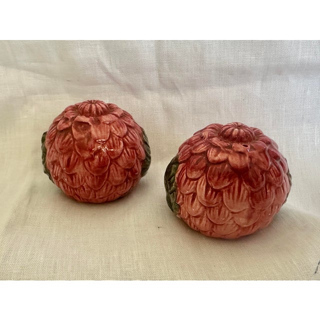 1990s Fitz & Floyd Red Zinna Flower Salt & Pepper Shakers-a Pair For Sale - Image 5 of 5