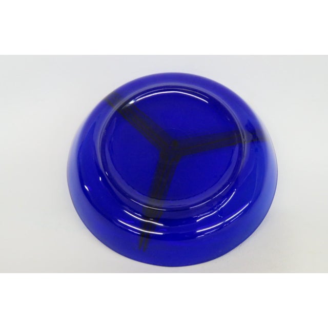 Mid 20th Century Cobalt Blue Glass Relish Dish Round 3 Compartment Sectioned Serving Bowl 4907b For Sale - Image 5 of 12
