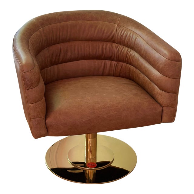 Cb2 Mid Century Modern Style Leather Barrel Swivel Chair With Gold