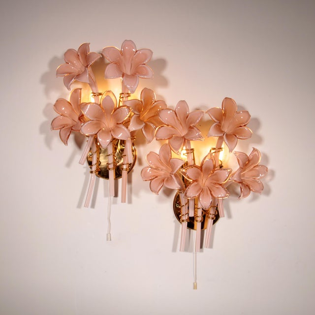 Pink Lily Spectacular Murano Wall Lamps by Franco Luce, 1970, Set of 2 For Sale - Image 10 of 10