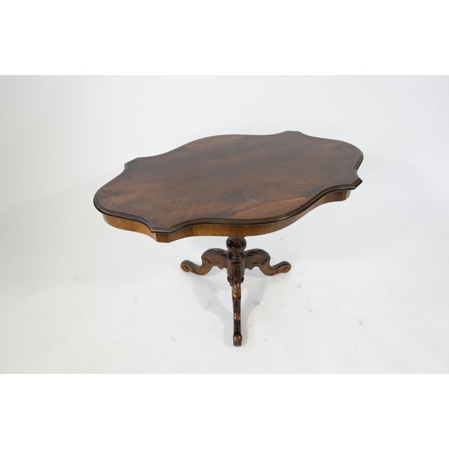Biscuit-Style Carved Walnut Coffee Table with Open-Stained Veneer For Sale - Image 4 of 14
