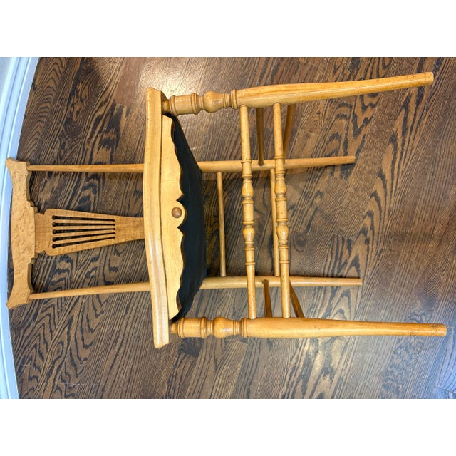 Wood Antique Bird’s-Eye Maple Side Chair With Lyre Back & Hand Needlepoint Floral Seat, C. 1900 For Sale - Image 7 of 10