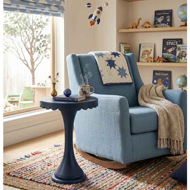 Scalloped Round Drink Table Navy Blue For Sale - Image 9 of 10