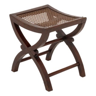 Arts and Crafts Cane-Paneled Mahogany Curule Bench For Sale