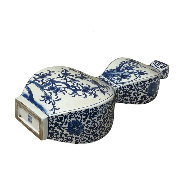 Oriental Slim Flat Gourd Shape Flower Theme Porcelain Art Vase For Sale - Image 9 of 14
