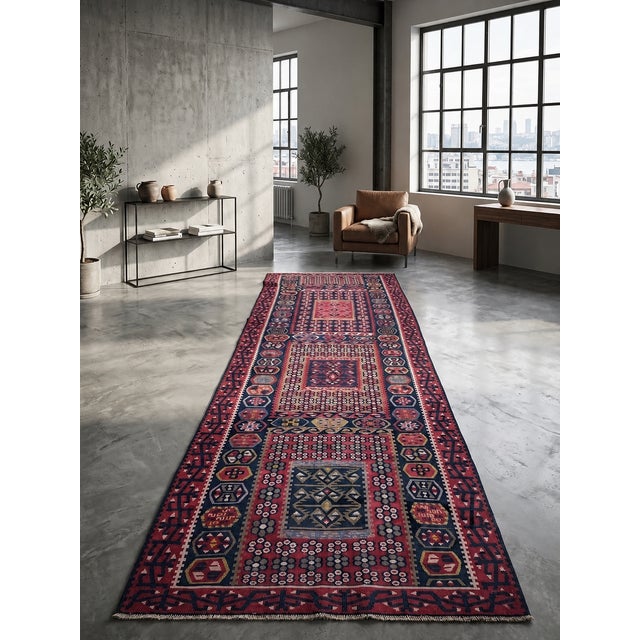 Mid-Century Modern Antique Anatolian Handwoven Wool Kilim Runner – Natural Vegetable Dyes – Circa 1950s For Sale - Image 3 of 4