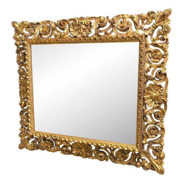 19th Century Rectangular Italian Gilt Wood Wall Mirror, 1840 For Sale