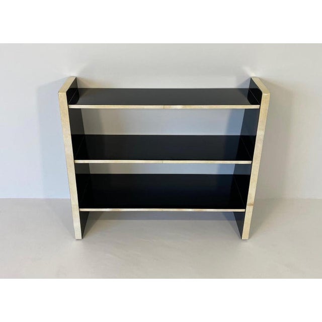 Italian Art Deco Style Parchment and Black Lacquer Bookcase, 1980s For Sale - Image 3 of 10