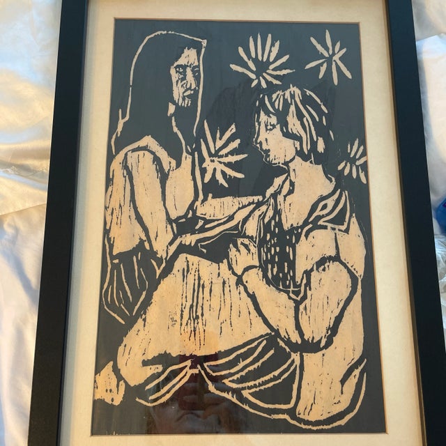 Late 1950s Original Vellum Woodblock Prints - a Pair For Sale - Image 9 of 13