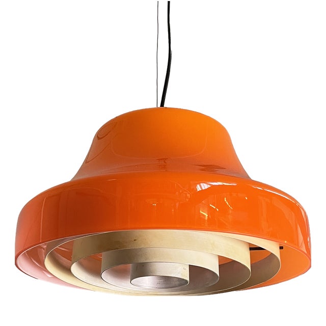 Mid-Century Modern Italian Pendant in Orange Glass and White Metal, 1970s For Sale