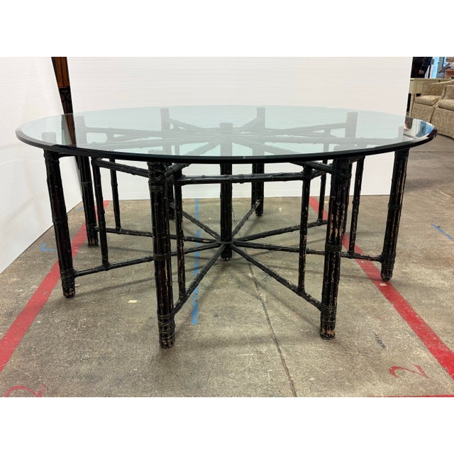 McGuire McGuire Furniture Round Glass + Bamboo Dining Table, 72 Inches For Sale - Image 4 of 12