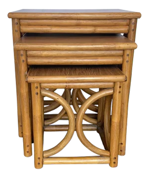 Boho Chic Rattan Handcrafted Chippendale Nesting Tables - Set of 3