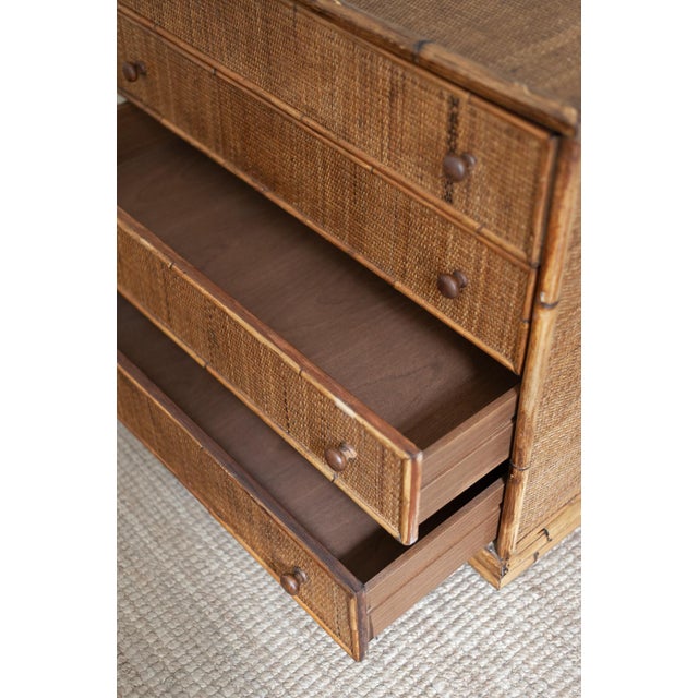 Small Bamboo and Rush Fabric Chest of Drawers, 1970s For Sale - Image 3 of 7