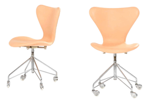 Office Chairs in Steel and Leather by Arne Jacobsen for Fritz Hansen, 1960s, Set of 2