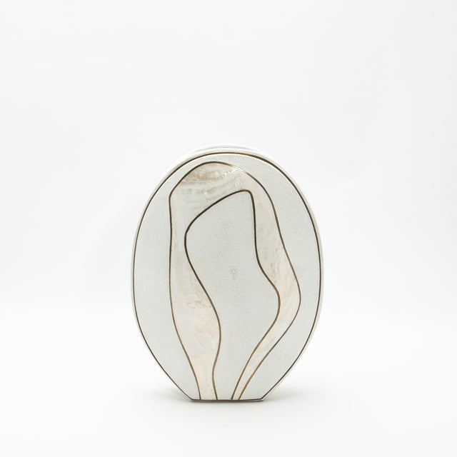 Modern Vase in Shagreen With Mother of Pearl and Brass Details by R&y Augousti For Sale In Los Angeles - Image 6 of 10