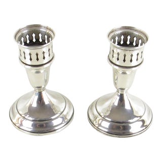 1970s Towle Sterling #512 Weighted Candle Holder With Perforated Wax Cup Inserts - a Pair For Sale