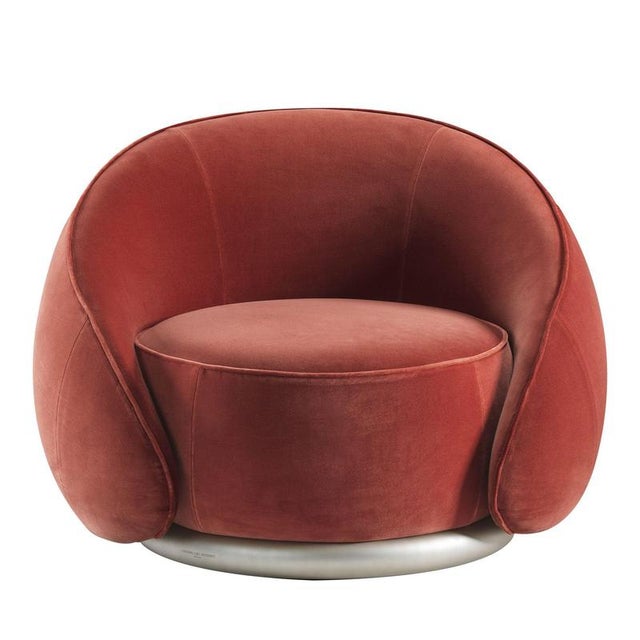 Contemporary Abbracci Red Velvet and Brushed Silver Chair by Lorenza Bozzoli For Sale - Image 3 of 3