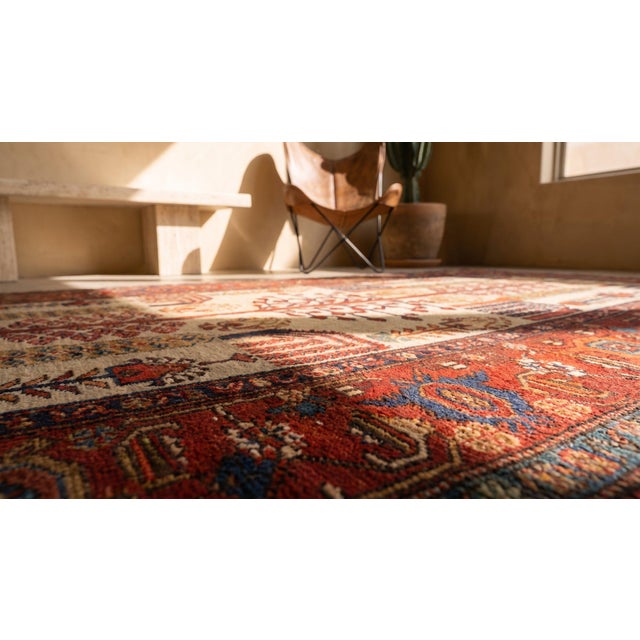Charming Ivory Background and Red Border With Allover Pattern Antique Persian Rug For Sale - Image 9 of 11