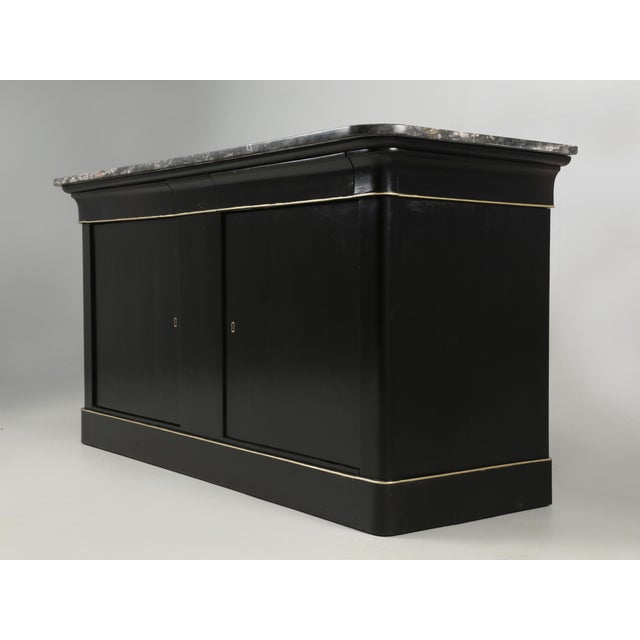 French Provincial Antique French Louis Philippe Style Buffet Ebonized Grey Marble Restored C1800's For Sale - Image 3 of 12