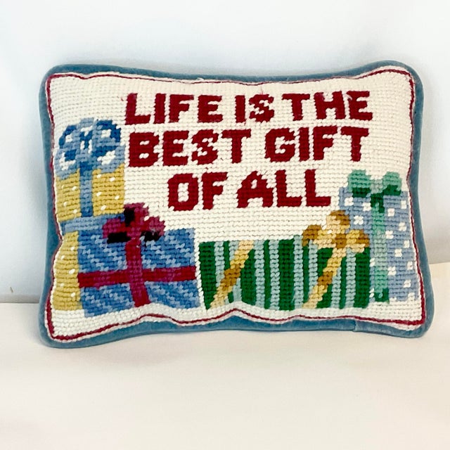 Mid-Century Americana Boho Chic Christmas Needlepoint Pillow For Sale - Image 6 of 9