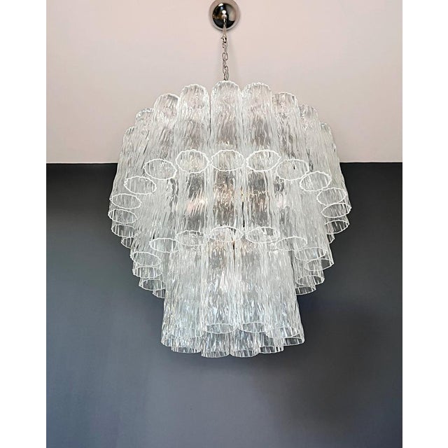Glass Large Three-Tier Murano Glass Tube Pendant Light from Venini, 1990s For Sale - Image 7 of 16