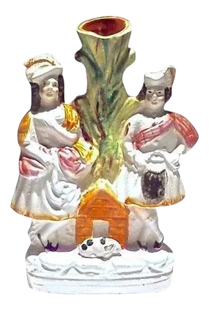 Antique Staffordshire Couple & Dog Spill Vase