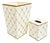 Allen G Designs Hand-Painted Ivory & Gold Wastebasket & Tissue Box Set For Sale
