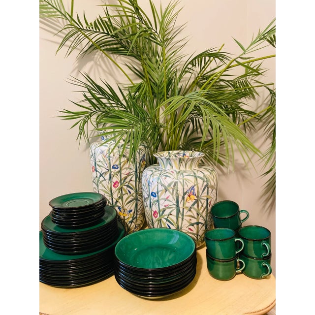 Fabulous vintage French varages dishes set, a beautiful green with a black border, the set consists of 8- Plates...