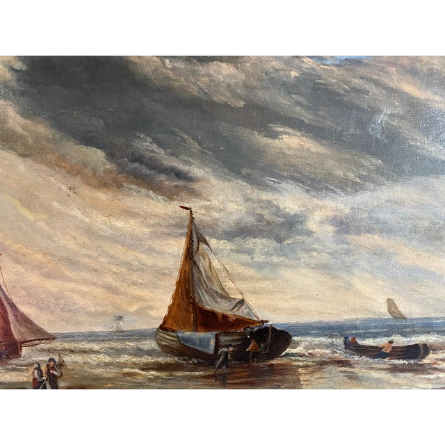 Antique Seascape Oil Painting With Lemon Gold Frame For Sale - Image 10 of 13