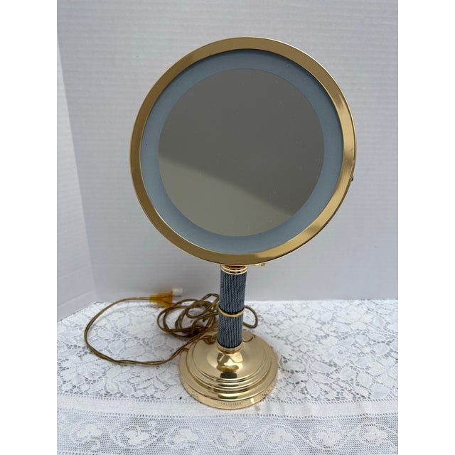 Vintage Large Brass Lighted Halo Vanity Mirror For Sale - Image 10 of 10