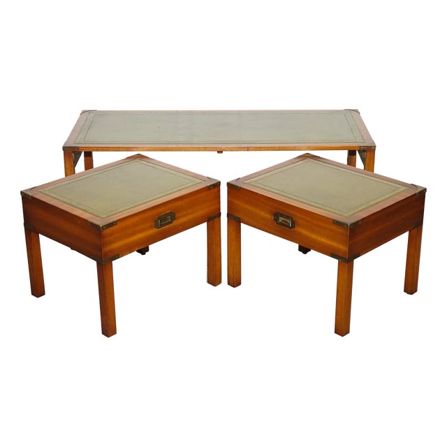 Bevan Funnell Coffee Table with Green Leather Top For Sale