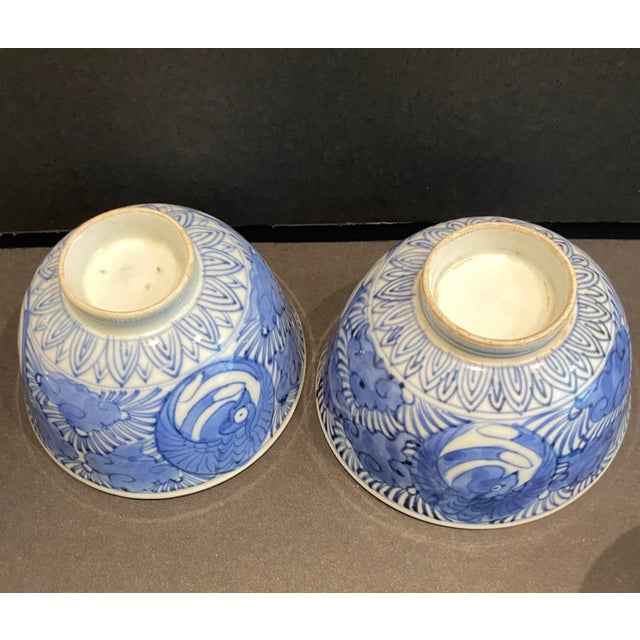 Ceramic Antique Pair of Japanese Blue and White Teabowls For Sale - Image 7 of 9