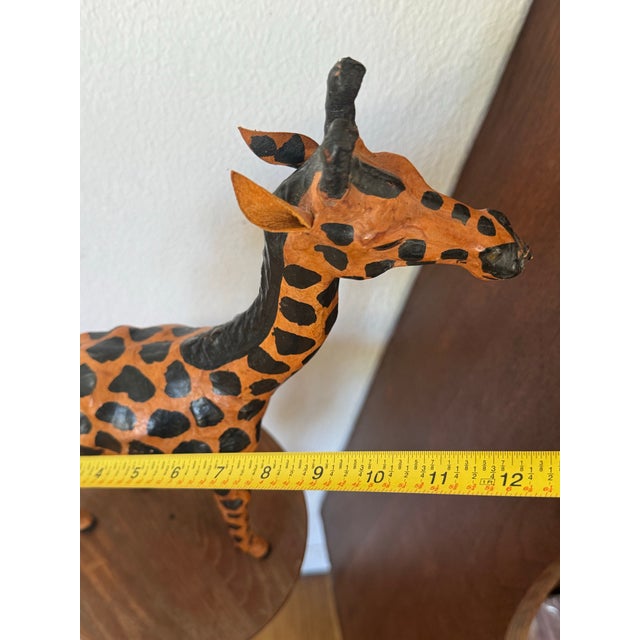 Hand Made Vintage Leather-Wrapped Giraffe Safari Sculpture For Sale - Image 4 of 12