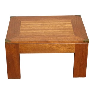 Vintage Monterey Style Oak Footstool Bench W Brass Corners For Sale