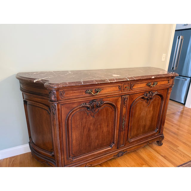 1900 - 1909 1900-1909 Exquisite Louis XV Style Marble Top Sideboard (Georges Guerin Plate Hand Made) For Sale - Image 5 of 8