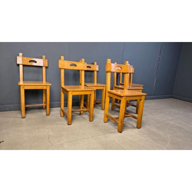 Vintage Brutalist Oak Chairs, 1960s, Set of 6 For Sale - Image 9 of 14