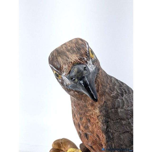 2000 - 2009 American Harrier Hawk & Gloved Handler 2003 – Carved Wooden Sculpture Signed Bradford King For Sale - Image 5 of 16