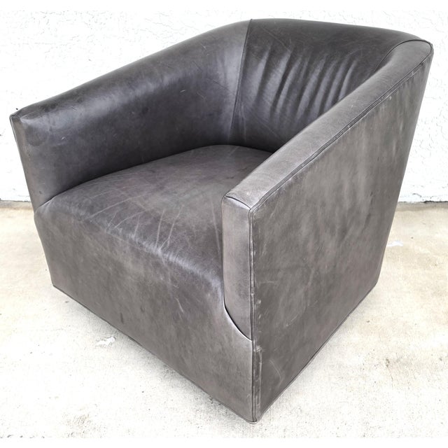 Early 21st Century Restoration Hardware 1950s Italian Shelter Arm Leather Swivel Club Chair Rh For Sale - Image 5 of 18