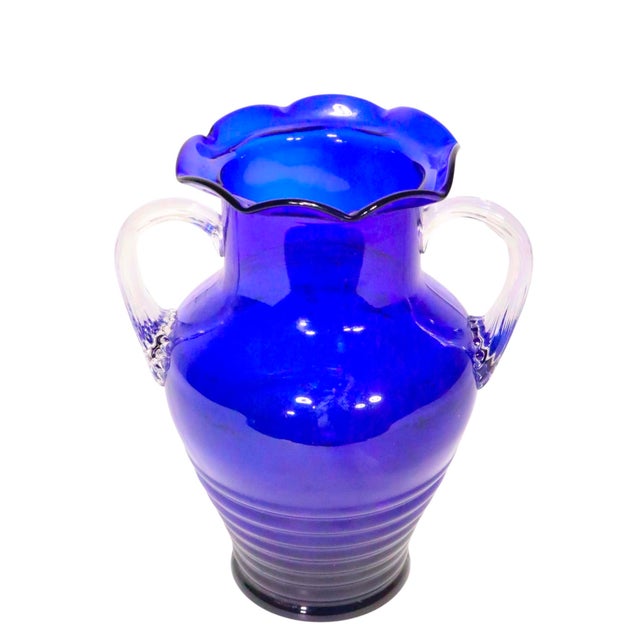 Mid 20th Cobalt Glass Handled Vase Att. To Fostoria For Sale In New York - Image 6 of 7
