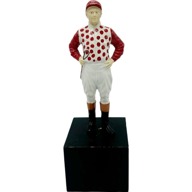 Details: -Vintage equestrian jockey bookend with red polka dots -Jockey sports a silk with red polka dots, jockey cap,...