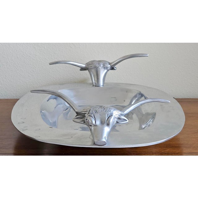 Vintage Mid-Century Modern Longhorn Bull Cast Aluminum Serving Tray – Western Barware / Decorative Catchall For Sale In Naples, FL - Image 6 of 17