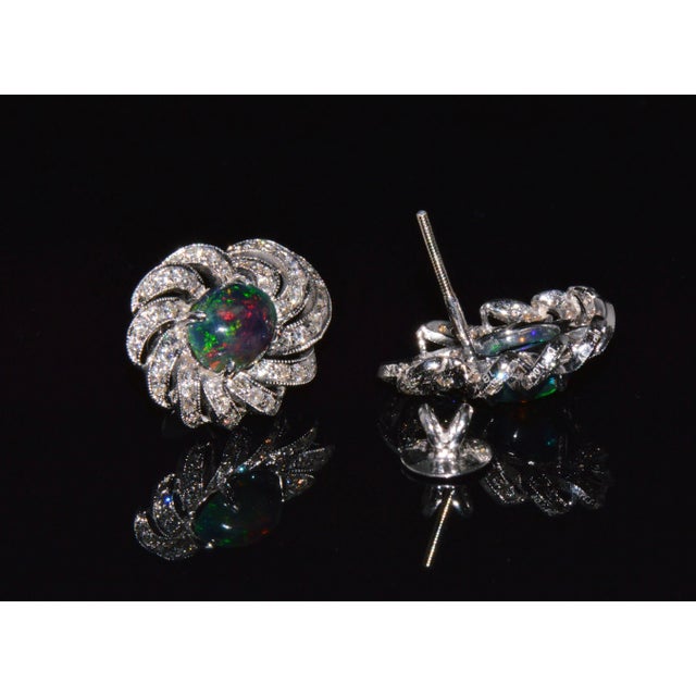Rustic Certified Natural 3.45Cts vs F Diamond Black Opal 18k Solid Gold Cocktail Swirl Earrings - 2 Pieces For Sale - Image 3 of 10