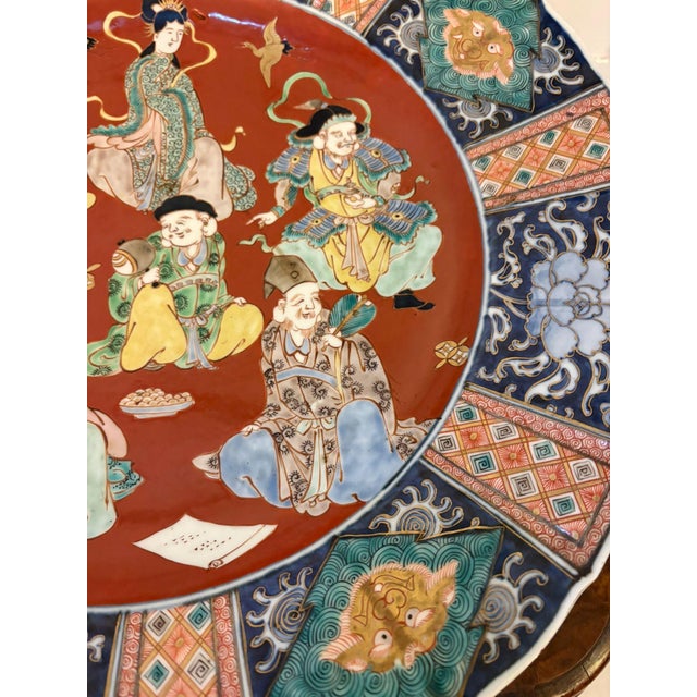 Large Antique Japanese Imari Porcelain Chargers with Seven Lucky Gods, 1880, Set of 2 For Sale - Image 13 of 17