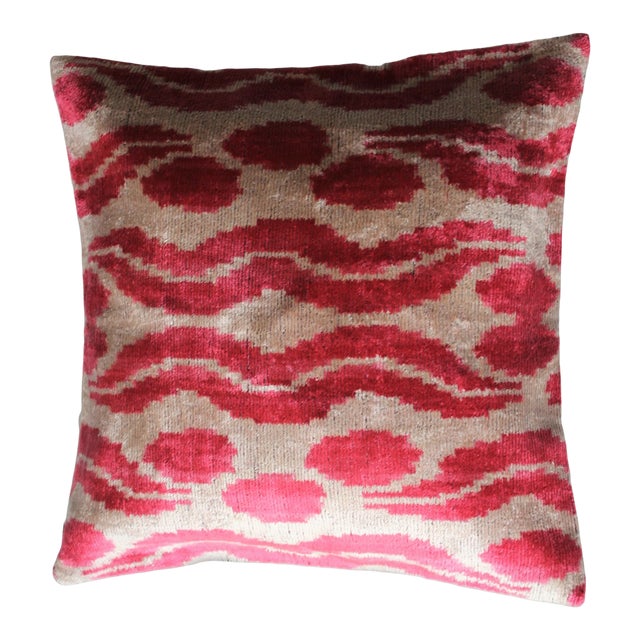 Pink Turkish Velvet Ikat Pillow 16 X 16 For Sale