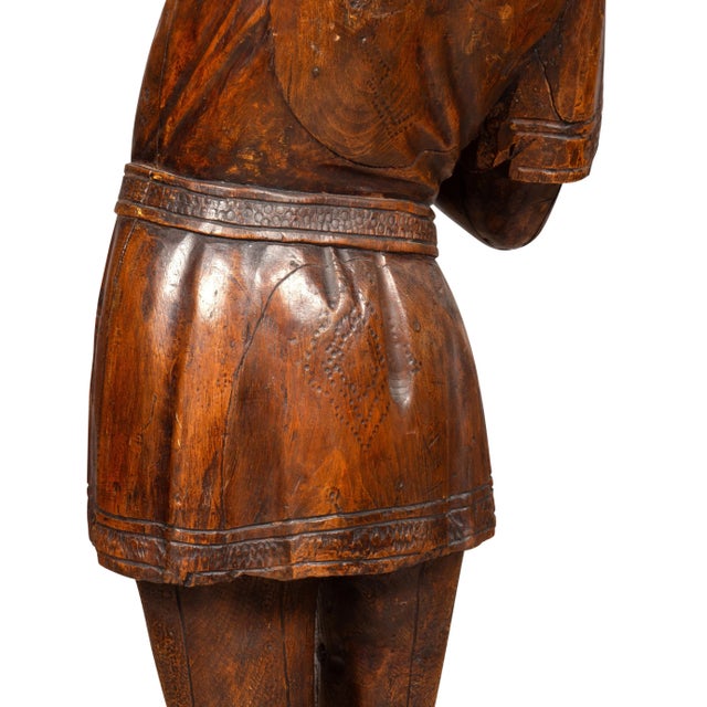 Italian Carved Walnut Torchere Of A Standing Boy Holding A Torch For Sale - Image 9 of 12